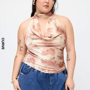 Cider Floral Halter Tank Top - Cream and Pink